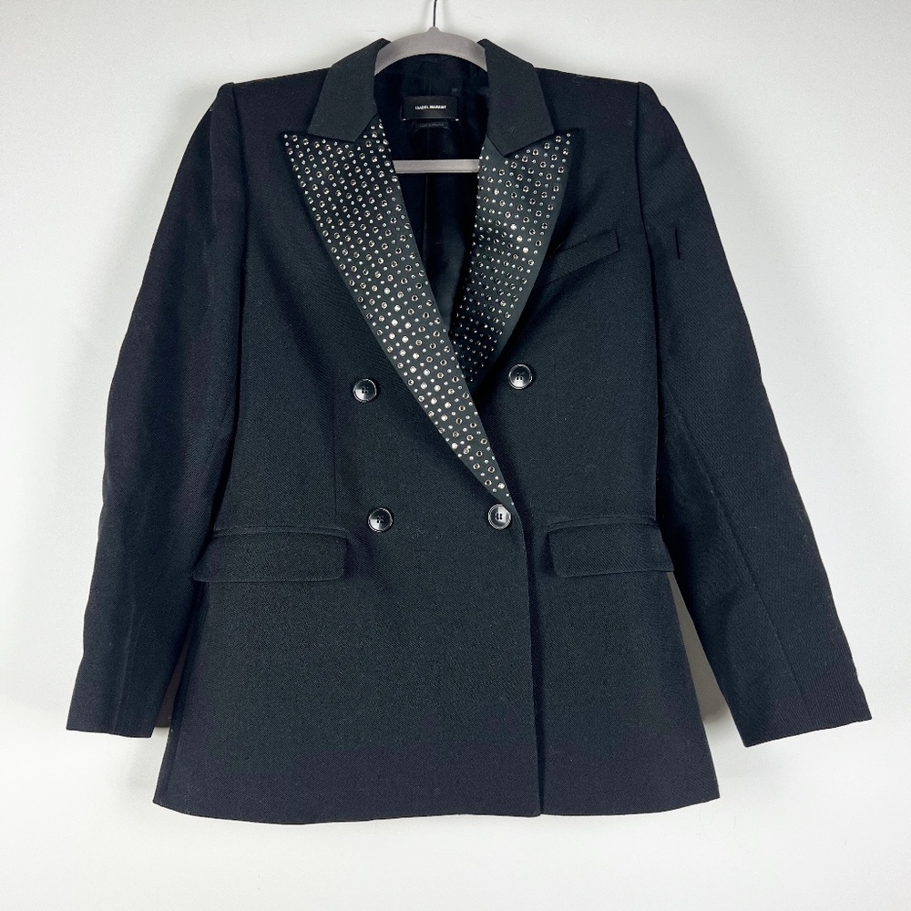 Isabel Marant Paryam Crystal Jewel Studded Embellished Wool Blazer Jacket Black